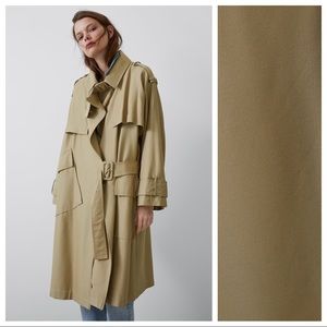 NWT. Zara Tan Oversized Trench Coat Size S-M.
